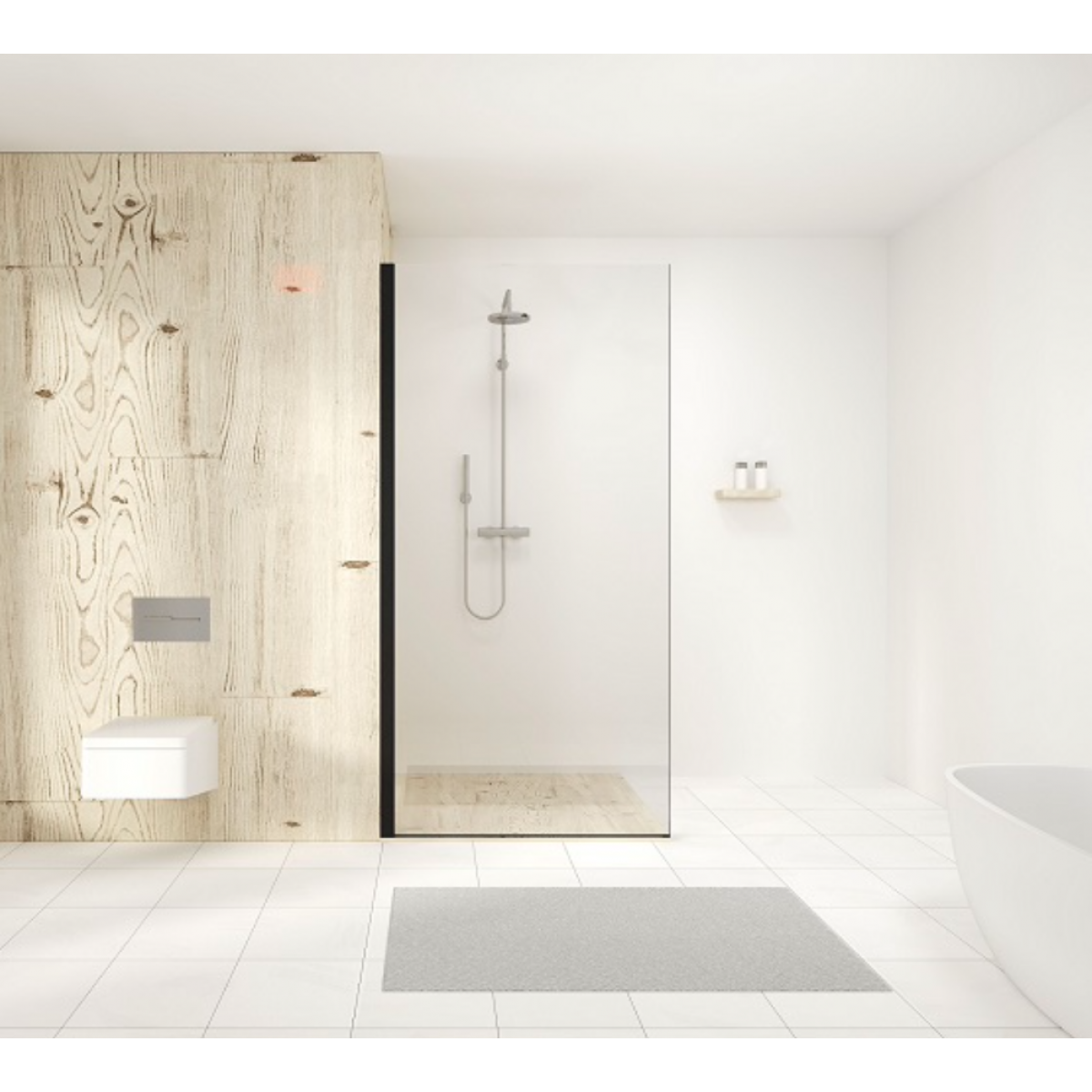 Shower Glass Stream Series Side Panel (820X1950mm) Black－lennox